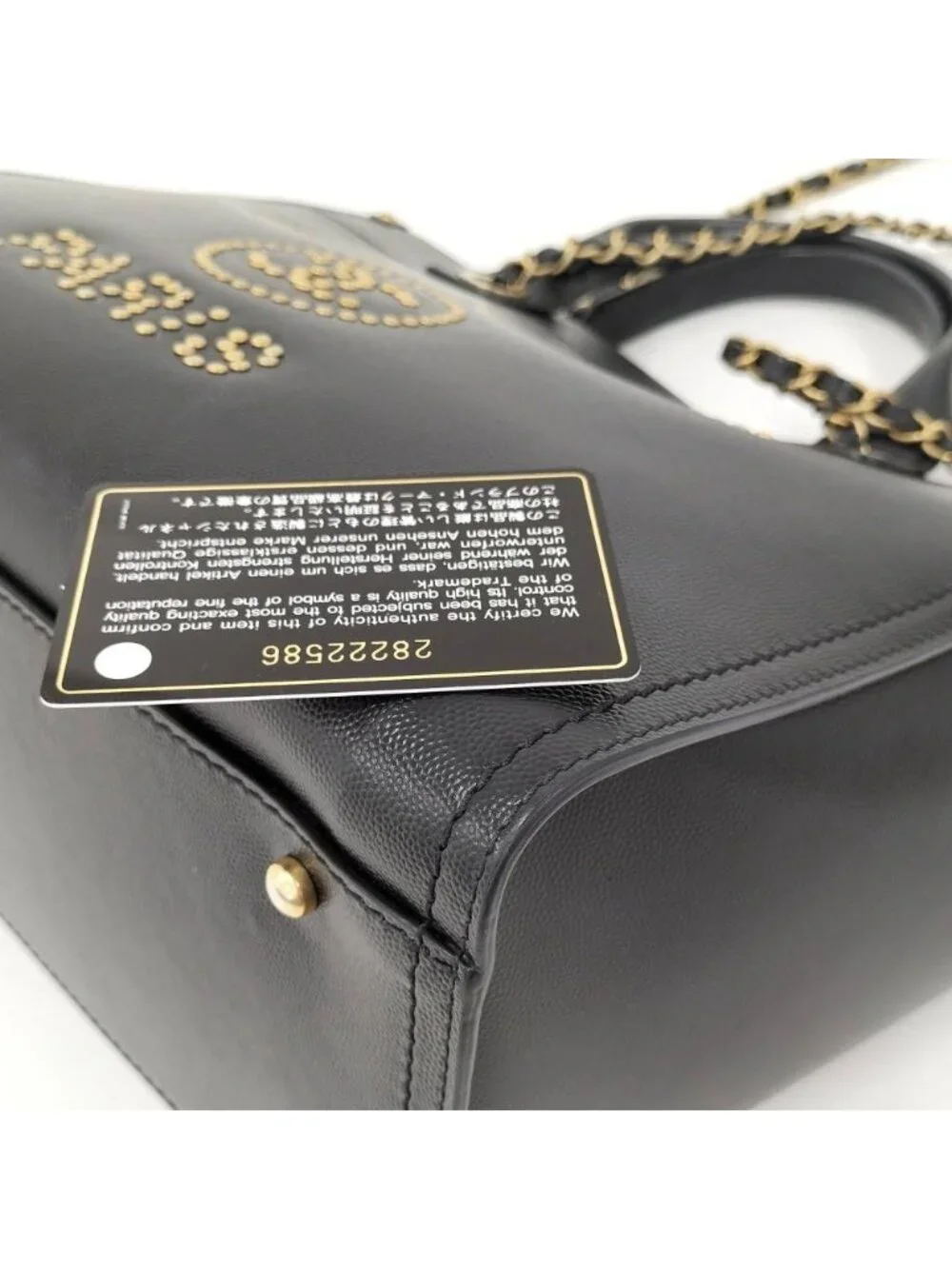 Chanel Deauville 2-Way Tote Studs Chain Shoulder Leather Black
